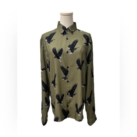 THE KOOPLES Button Down Shirt Relaxed Fit Olive Green Flying Eagle Men Women NWT - Picture 3 of 14